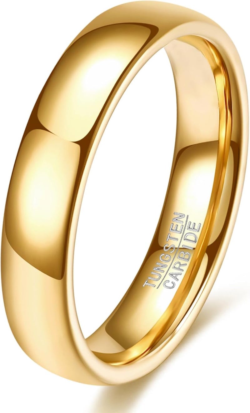 VQYSKO Tungsten Wedding Band Ring for Men Women | 2mm 4mm 6mm 8mm Gold Domed Tungsten Wedding Band Ring for Men Women High Polish Comfort Fit | Size 5-14 - Image 1